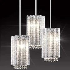 MO&OK 3Pack Crystal Chandelier Modern Pendent Lights Adjustable Hanging Lighting