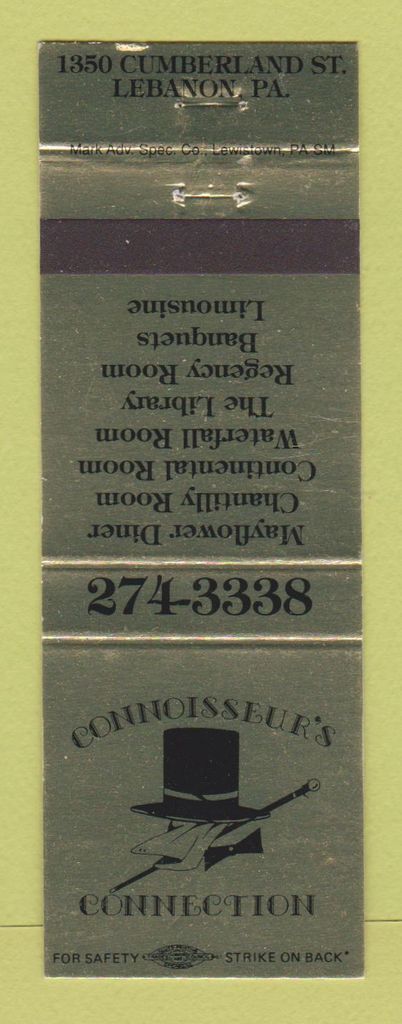 Vintage Matchbook Cover from Connoisseur's Connection Lebanon PA