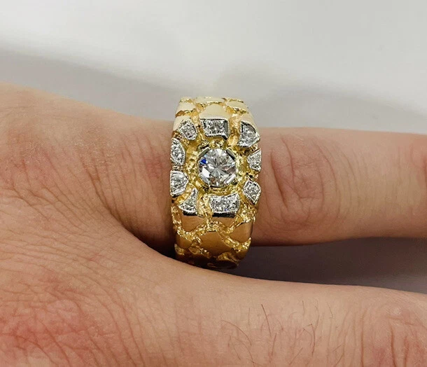 Awesome HUGE 14k YG 1980s High Quality Diamond Nugget Ring eBay