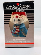 Vintage Caring Critters Chimer Porcelain Christmas Ornament Bell Mouse BIN 13