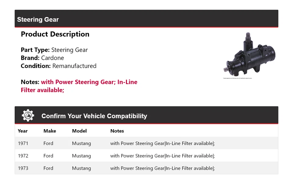 适用于 1971 - 1973 福特野马转向齿轮 Cardone 1972 — 第 2/4 张图片