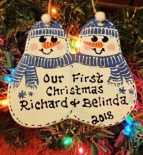 Personalize COUPLE Snowman ORNAMENT 1st Christmas U CHOOSE NAME YEAR Snowmen