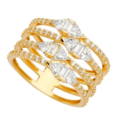 GOLD - 14K Yellow Gold Five Line Cubic Zirconia Ring | eBay
