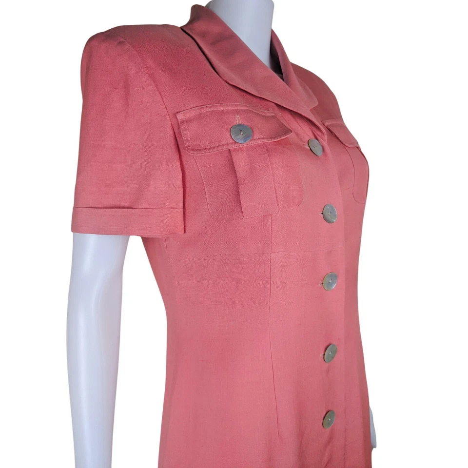 Синтия Хоуи средний размер 8 винтажный коралловый розовый 100% шелк макси платье на пуговицах - Изображение 4 из 4