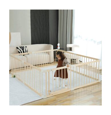 Large Playpen Wooden Baby Playpen Fence Play Pen Gate Kids Baby - Main Image