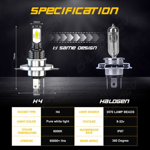 2x H4 9003 HB2 LED Headlight Bulb Kit High Low Beam For HYUNDAI ACCENT 2002-2010 - Picture 5 of 12