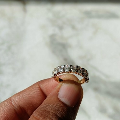 1Ct Oval Cut Certified Lab Grown Diamond Ring Half Eternity Band 14k Yellow Gold - Picture 10 of 23