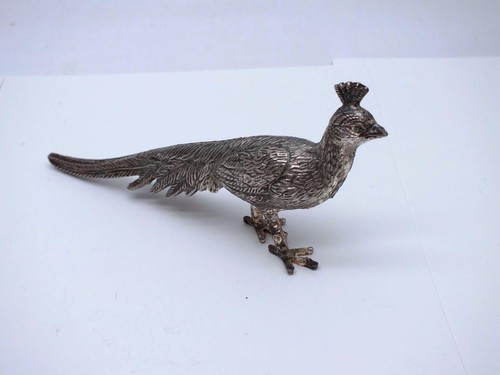 A PAIR OF VINTAGE SILVER TONE PEACKOCK ORNAMENTS - Picture 2 of 3