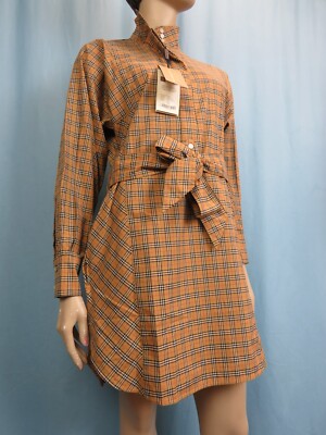 BURBERRY★素敵!MALINI BEIGE CHECK COTTON BELTED BOW DRESS $690 BURBERRY MALINI BEIGE IP CHECK COTTON BELTED BOW DRESS