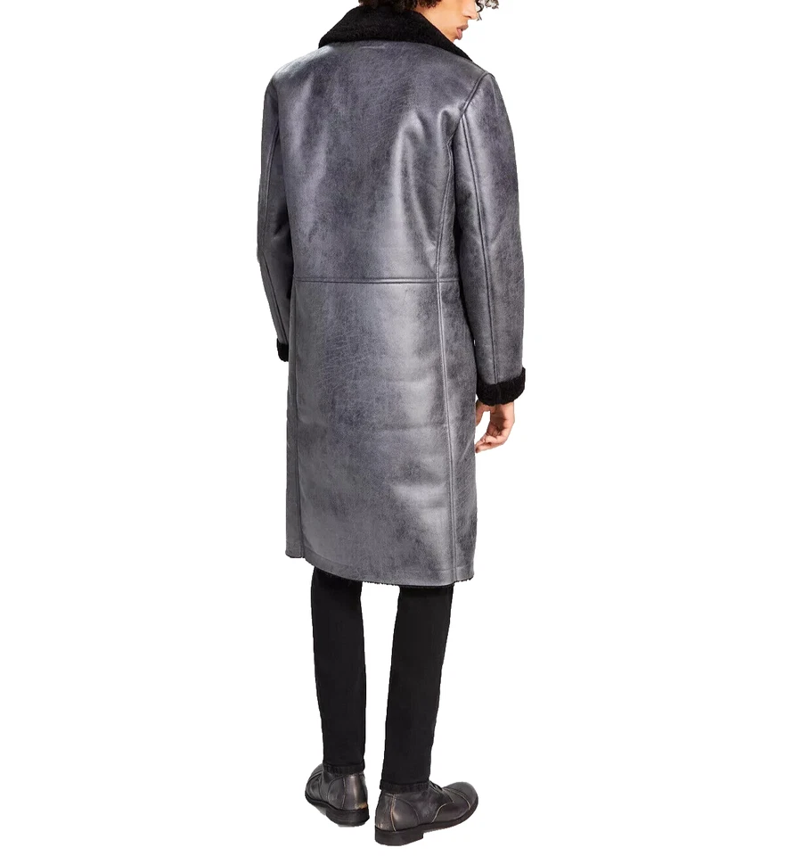 I.N.C. Abrigo plateado de doble botonadura de piel de oveja sintética de ajuste clásico para hombre talla XS Foto 3 de 4