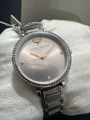 Olivia Burton T-Bar Silver-Tone Stainless Steel Mesh Bracelet Watch 32mm 