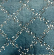 Scalamandre  Vintage Designer Dupioni Embroidered Quilted 100% Silk Teal Blue