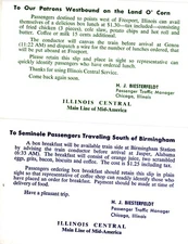 ILLINOIS CENTRAL RR - LAND O' CORN AND THE SEMINOLE BOX LUNCH OR BREAKFAST-1960S