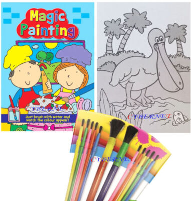 MAGIC PAINTING MALKUNSTBUCH KINDER KEIN DURCHEINANDER NUR WASSER VERWENDEN - 12 PINSEL  