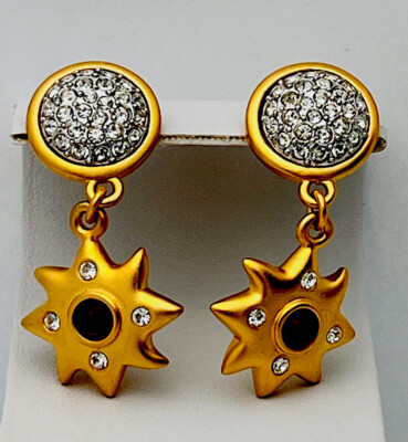 Signed Michelle McGann Vintage 1990s 62 Crystal Cabochon Star Pierced Earrings