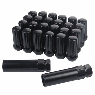 20 BLACK SPLINE XL LUG NUTS | 14X1.5 | 2 KEYS CHEVY GMC JEEP HUMMER TUNDRA FORD