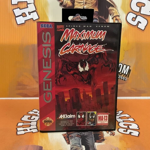 SEGA GENESIS SPIDER-MAN & VENOM MAXIMUM CARNAGE TESTED WORKING! 100% COMPLETE