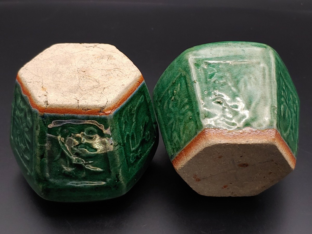 清代石湾陶绿釉六方罐 Antique China Qing Shiwan Pottery Green 清代石湾陶绿釉六方罐 Antique China Qing Shiwan Pottery Green