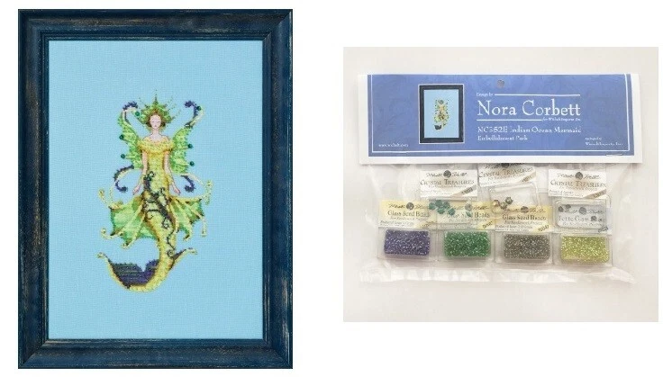 Nora Corbett Mirabilia Cross Stitch PATTERN EMBELLISH PK Indian Ocean Merm NC352
