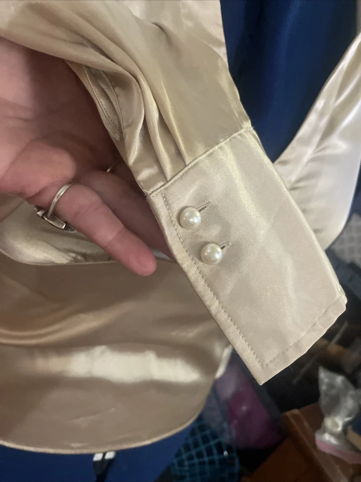 Blusa cruzada AB Studio Top manga larga camisa para mujer talla mediana beige Foto 3 de 4