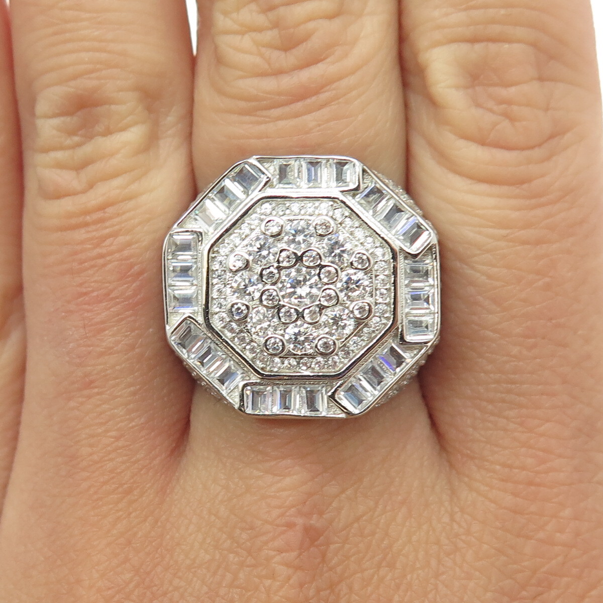 925 Sterling Silver Multi-C Z Domed Ring Size 8.25 | eBay