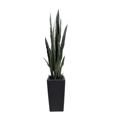 Dark Artificial Snake Plant with Tall Black Pot Faux Green Plant Home Office