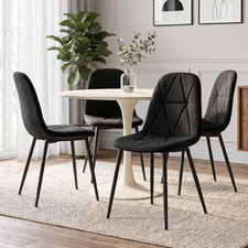 Black Velvet Dining Chairs with Metal Legs - Set of 4