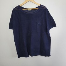 Talbots Open Knit Sweater 3XP Navy Crewneck Sheer Short Sleeve Lightweight