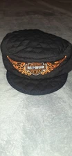 Vintage Harley Davidson Quilted Black Welders Cap S/M Hat with Bar & Shield