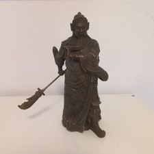 Asiatische Krieger Figur Guan Yu mit Schwert Skulptur Metall bronze freistehend