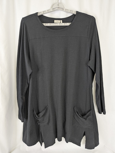 Logo Lori Goldstein Tunic Top Womens Plus QVC Sz 2X Black Knit Pullover Artsy