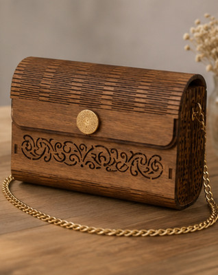 Handgefertigte Clutch Handtasche aus Holz, Abendtasche aus Holz mit Lasergravur