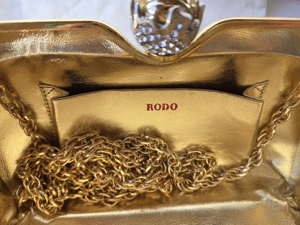 ESTATE RODO ITALY HARD SHELL RHINESTONE Goldtone HANDBAG - Image 3 of 4