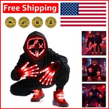 Illuminate Your Halloween: LED Mask, Gloves  Shoelaces Costume Set - Red/Blue