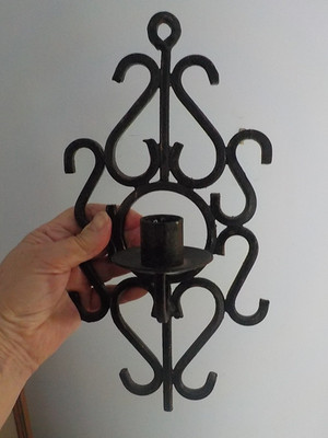 Schwerer Gothic Schmiedeeisen Wandleuchter Kerzenhalter schwarz Vintage Stil (A/C15)