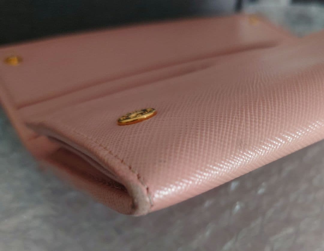 PRADA Saffiano Leather Ribbon Bow Long Wallet Pink With Exterior Back Zipper Pur thumbnail 24