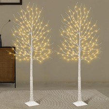 Set of 2 6 feet Lighted Birch Tree, 160 LED Warm White, for Home, Festival, Part