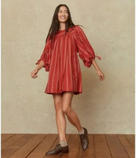 Christy Dawn Regan Dress Size M Red Hibiscus Zinnia Stripe Mini Smock Cotton