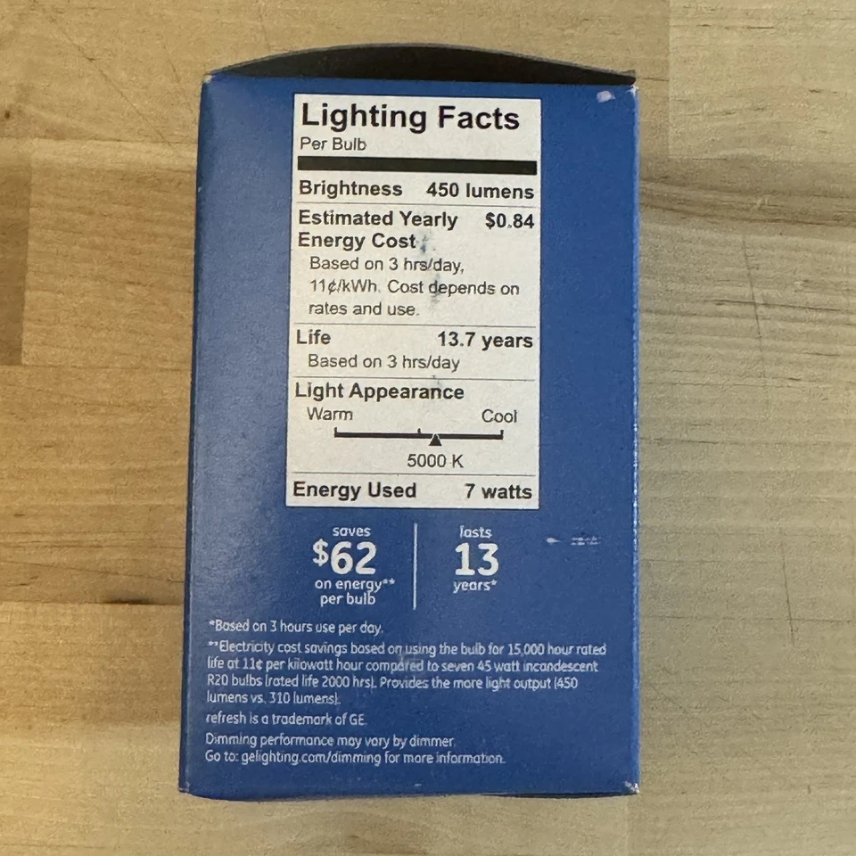 4 Bulbs GE Refresh7W LED R20 Dimmable 450 Lumen 5000K White Light - Image 4 of 4