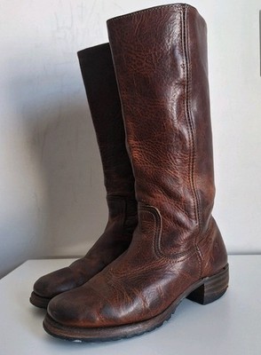 Vintage Frye Campus Boots Women 8 M 14L Brown Distressed Square