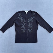 White House Black Market Cardigan Size S Black with Dark Sequin Embellished Crop