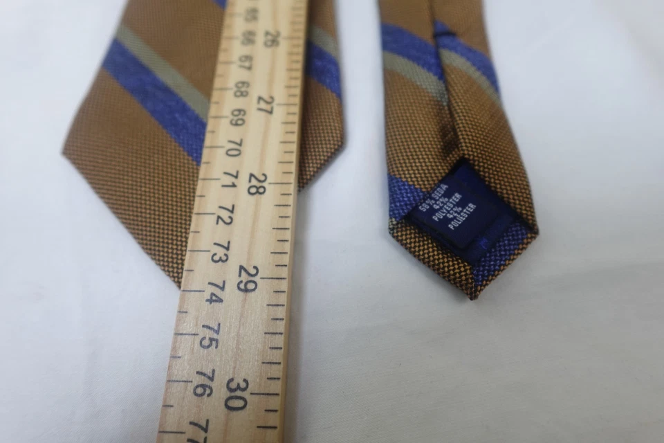 Saddlebred Tie Silk Blend Brown Blue Striped Classic Business Necktie - Image 3 of 4