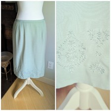 Vintage 90s Seafoam Green Women's 10 Embroidery Accent Hem Skirt 163B