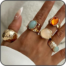 Chunky Gold Rings for Women Non Tarnish Adjustable Stackable Statement Rings for