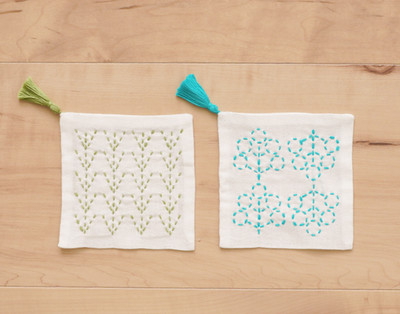 Hara wool  Embroidery  sashiko coaster KIT With needle Thread Made in JAPAN leaf