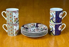 VTG Imari Style Japan Floral Porcelain Tea Cup & Saucer 8pc Set (Serves 4) EXC!