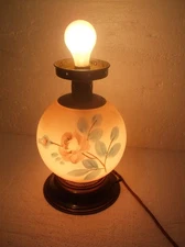 Antique Brass Lamp with Hand Painted Floral Globe Works