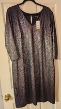 NWT Lane Bryant Plus Sz 18/20 Ombre Sparkle Dress V Neck Lined Pruple Black Silv