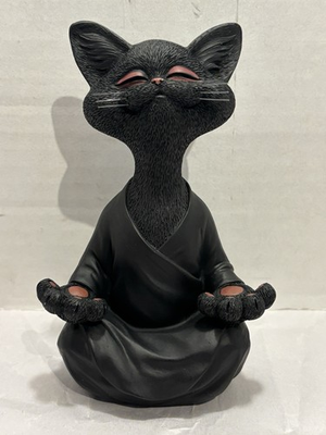 #ad Whimsical 5.75” Black Meditating Happy Cat Figurine Statue Yoga Resin Zen $28.00