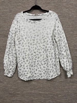 Bibi Animal Print Top Womens Size M Gray Black Long Sleeve Round Neck Boho